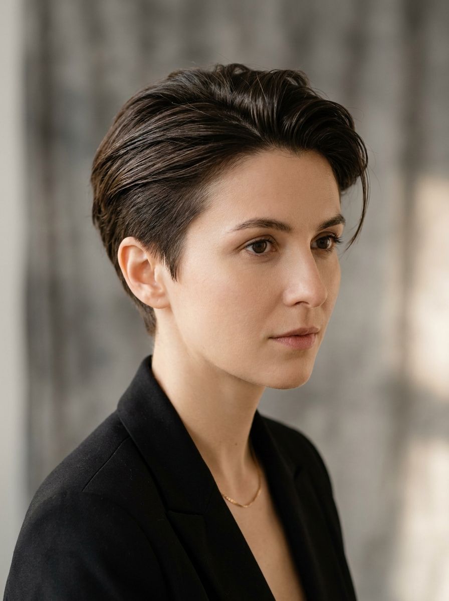 Sleek Pixie mit langem Deckhaar - Kurzhaarfrisuren mit langem Deckhaar